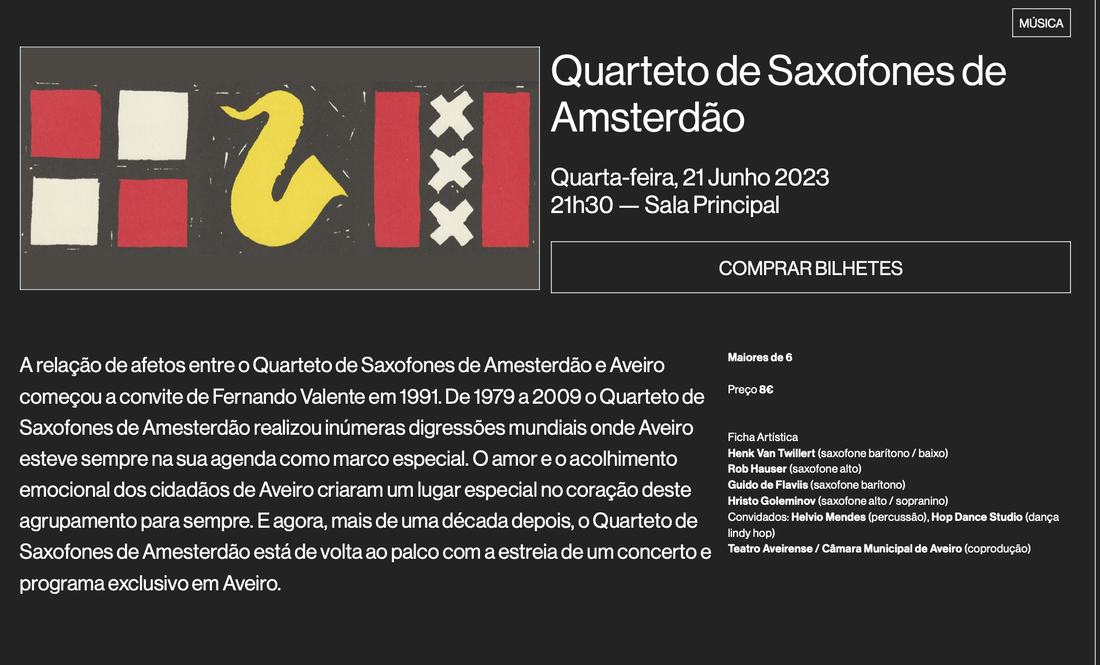 Quarteto de Saxofones de Amsterdão - Teatro Aveirense, 21 Junho 2023, 21.30